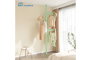 YIJIALE Factory Price Flexible Moq Standing Coat Rack With 3 Wings Quick Install Strong Spring Home Storage Metal Clothes Rack