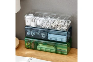 PET Material Transparent Data Cable Storage Box Clear Power Cord Organizer with 8 Compartment