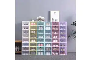 New 2025 Hot Sell Plastic Clear Sneaker Drop Front Shoe Box Organizer, Transparent Shoe Storage Stackable Box