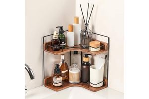 CF High-Quality Waterproof 2-Tier Wooden 90° Right Angle Kitchen Bathroom Corner Shelf Vanity Makeup Counter Organizer Storage