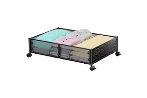 Foldable Metal Rectangle Rolling Underbed Storage Organizer with Lid Shoe & Clothes Drawers for Bedroom Organization Made China