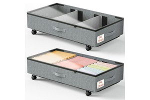 Under Bed Rotation Fabric Organizers Bins Foldable Underbed Storage Boxes With Wheels