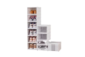Modern Design Collapsible Sneakers Storage Box White Plastic Transparent Shoe Box Stackable for Home Use