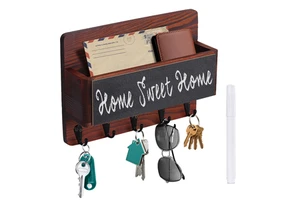 Wholesale Wood Decorative Wooden Wall Organizer Key Holder and Mail Shelf with Chalkboard 5 Double Key Hooks