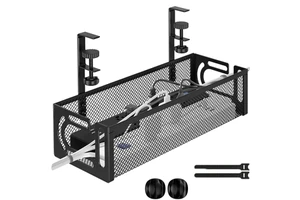 Single-Tier Black Metal Eco-Friendly Multifunctional Cable Management Tray Modern No Drill Desk Cable Box Hook-type Storage Rack
