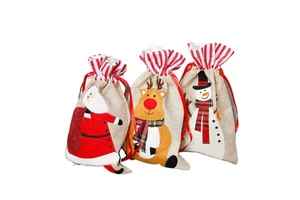 Custom Hot Sale Christmas Decorations Hand-made Linen Bag with Embroidery Christmas Candy Storage Bag