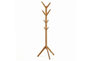 Bamboo Wood 8 Hook Coat & Hat Stand Storage Rack Garment Tree Rack
