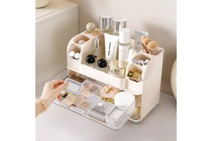 Plastic Aluminum Modern 2-Layer Drawer-type Cosmetic Storage Rack with Large Capacity for Home Desktop-