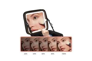 Portable Women's Large-Capacity Cosmetic Storage Bag Box LED Lighted Full-Screen Mirror Cosmetic Case Modern Leather Design