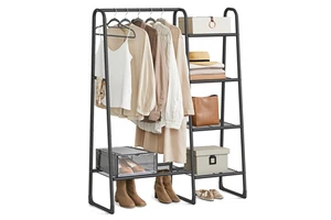 SONGMICS Sturdy and Durable Coat Rack Clothes Stand and Rack with Garment Rail Freestanding Clothes Rack with 5 Storage Shelves