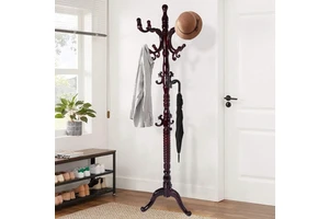 Single Layer Solid Wood Coat Rack Clothing Organizer Space-Saving Multifunctional Vertical Design for Bathroom Bedroom Living