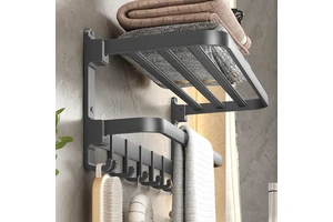 Gun Gray Foldable Iron Towel Rack Sustainable No-drill Living Room Shelf Multifunctional Wall-mounted Cleaning Tools Storage