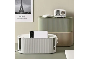 Multi-Functional Power Strip Storage Box for Data Cables Wire Plugboard with Organizing Slot Cable Management Accessory