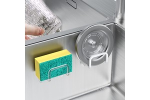 Samanl Plastic Adhesive Hook Sponge Holder Rack Wall Mounted Multifunction Storage for Kitchen Sink Cabinet Customizable Design