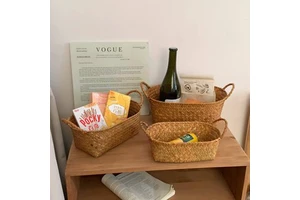 Retro Rustic Woven Storage Basket Yiwu Household Desktop Organizer Living Room Cosmetic Sundry Tidying Multi-functional Storage