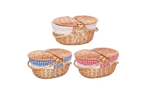 Handwoven Wicker Eco-Friendly Outdoor Living Room & Kitchen Picnic Storage Basket with Handle Lining Portable Farmhouse Design