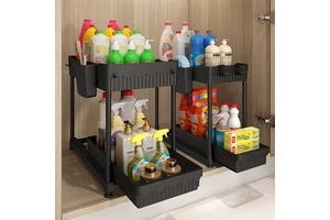 High Quality Patented Design Kitchen Cabinet Storage Shelf 2 Tier Plastic Pull Out Drawer Under Sink Organizer