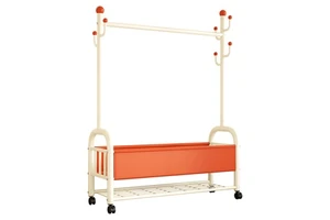 Customizable Movable Metal Clothes Rack Multifunctional Clothing Rack Coat Rack with Leather Storage Basket