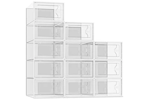 BERRY AVE Large Shoe Storage Box Clear Plastic Stackable Shoe Organizer for Closet Space Saving Foldable Shoe Rack BT-379