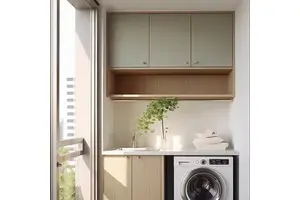Custom Home Furniture Balcony Wash Wardrobe with Built-In Washing Machine