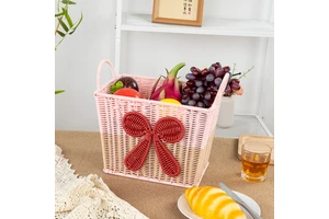 New Beautiful Flower Woven Basket Rattan Home Deco Gift Grocery Sundry Beer Kitchen Home Storage Basket With Bow Handles