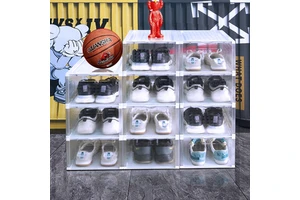 Transparent Rectangle Stackable PET Shoe Storage Box with Magnetic Door and Eco-Friendly Design for Sneaker Lovers
