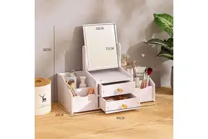 Wholesale Mdf Cosmetics Drawer Type Jewelry Box Skin Care Lipstick Shelf Desktop Cosmetics Storage Box With Mirror