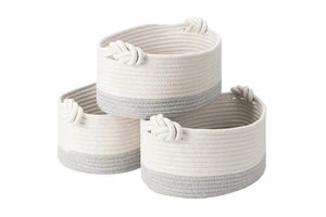 New Organizing Cotton Woven Round Storage Basket with Handles for Living Room Sustainable Modern & Simple Design 3-4L Capacity