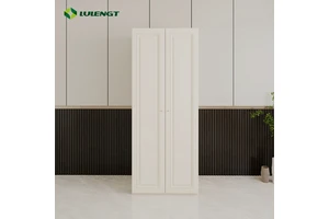 Classic White Paneled Double Door Wardrobe Sturdy Construction For Bedroom Clothes Organizer