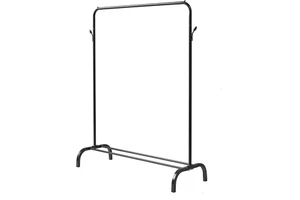 Black Garment Rack With Storage Shelves And Coat/Hat Hooks Indoor Freestanding Steel Clothes Rack For Bedroom Or Living Room