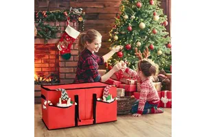 BROSYDA Christmas Ornament Storage Box-Fabric Portable Design 128 3-inch Capacity 8 Removable Trays Dividers Modern Storage