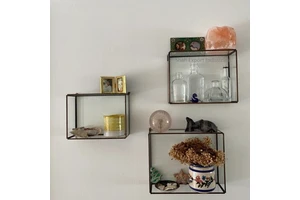 New Trending Wall Shelves Rack Metal Frame Glass Wall Shelf Set of 3 Black Finished Wall Hanging Storage Boxes