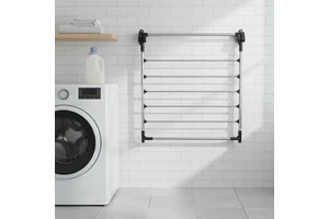 Foldable Wall Mounted Stainless Steel Towel Drying Rack for Kitchen & Bathroom Space Saving Single Tier Clothing Organizer 2 1