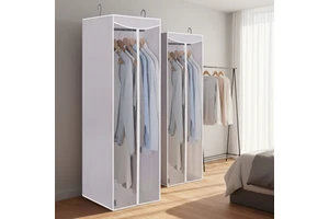 Hanging Garment Storage Bag Zipper Clear Window Eco-Friendly Non-Woven Fabric Long Clothes Protector for Dresses Coats Suits