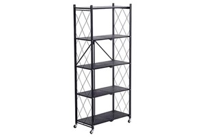 New Wholesale Foldable Metal Shelf Organizer with Wheels Kitchen Storage Rack for Dinnerware and Pots No Assembly Required