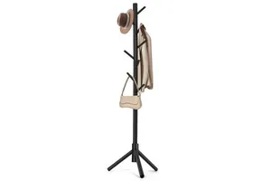 Freestanding 8-Hook Wooden Coat Rack in Tree Shape Premium Metal Stand for Bedroom Entryway Living Room for Clothing Storage