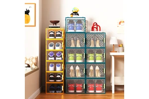 Custom Gold-rimmed Modern Rectangle Transparent Plastic Front Shoe Case Clear Storage Sneaker Box Drawer Shoe Container