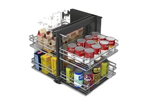 Modern 2-Tier Metal Kitchen Storage Cabinet Organizer with Soft-Closing Magic Corner Pull-Out Rack for Efficient Kitchen Storage