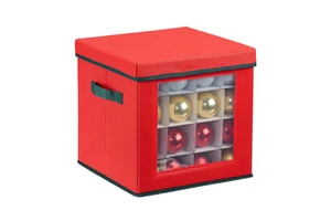 Wholesale Christmas Bauble Storage Box, Set of 2, 64 Compartments, H x W x D: 33 x 32 x 32 cm, Red / Green