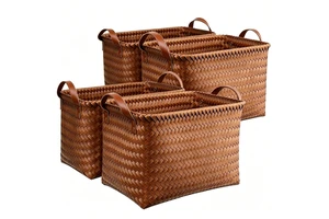 Handwoven Storage Basket, Brown, Large Basket with Handle for Organizing Clothes, Laundry, and Blankets -