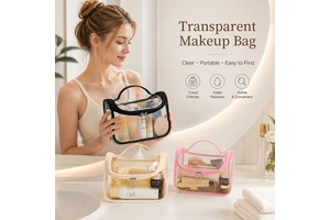 HANFEIZI Wholesale PU+PVC Cosmetic Bag Portable Transparent Waterproof Travel Makeup Bag for Women