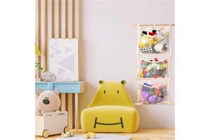 Foreign Trade Cross-border New Arrival Jingman Northern Europe Style Cotton Wooden Stick Wall Hanging Storage Rack Mesh Bag Home