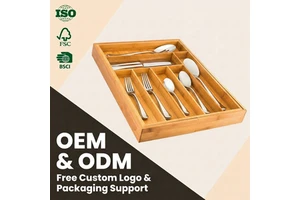 Expandable Bamboo Drawer Organizer Adjustable Cutlery Tray