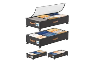 2 Pack Storage Moving Boxes Under Bed Closet Organizers and Storage Bins Containers With Wheels Lids Foldable
