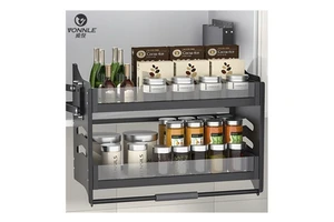 Pull Kitchen Cabinet Organizers Eco-Friendly Multi-Function Minimalist Design Double Top Condiment Basket Steel Cabinet Cabinets