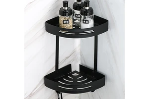 Two-tiered Shower Candy Stainless Steel Wall-Mounted Corner Shelf Black Bathroom Storage Rack