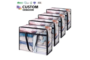 Pvc Clear Clothes Storage Bags, 40-90L Plastic Blanket Foldable Moving Bags with Zipper