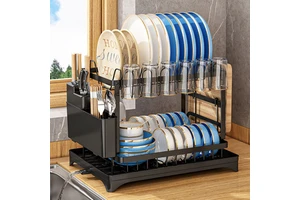 Double Standing Type Kitchen Cabinet Organizer Pull-Out Drawer Basket Sink Shelf Storage Sundries PP Material Black