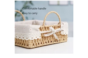 Decorative Storage Baskets Woven Rectangular Woven Storage Basket with Handle and Linen