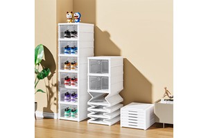 6 Pack Clear Plastic Rectangle Foldable Stackable Shoe Storage Box with Over 35L Capacity Space-Saving Design 10kg Load Capacity